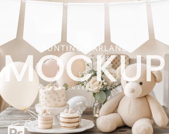 Maquette numérique de bannière de baby shower | Guirlande de fanions de fête PSD (téléchargement numérique)