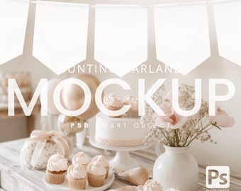 Maquette de guirlande de fanions pour baby shower | Bannière de fête PSD (téléchargement numérique)