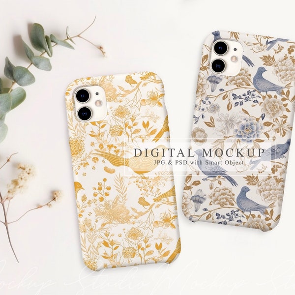 Two Phone Cases Mockup, Minimal Smartphone Cover Mockup, PSD Phone Case Mockup, Eucalyptus Styled iPhone Photography