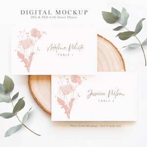 Mockup di segnaposto, Mockup di segnaposto per matrimonio trasparente, Mockup di biglietto 2x3,5, Mockup di segnaposto moderno, Oggetto intelligente PSD