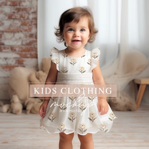 Baby Girl Dress Mockup, Realistic Kids Clothes Mockup, Girls Organza Dress Mockup, PSD smart Object, Children Clothing Mockup