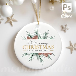 Christmas Ornament Mockup, Round Flat Lay Design Template, Digital Overlay, Styled Stock Photography, PSD and PNG Instant Download