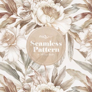 Padrão floral vintage sem costura, design de flores em tons bege retrô, 12 x 12 pol. PNG digital, uso comercial