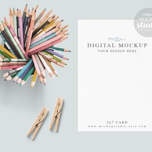 Kids Mockup, Back to School Mockup, Colorful Pencil Background Mockup, Kids Art and Craft Mock-Up, 5x7 Card Mockup Kids