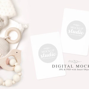 Milestone Card Mockup, PSD Smart Object Cards Mockup, Baby Mockup, Neutral Milestone Cards Mock-up, Milestone Cards Smart Object PSD