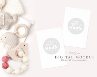 Milestone Card Mockup, PSD Smart Object Cards Mockup, Baby Mockup, Neutral Milestone Cards Mock-up, Milestone Cards Smart Object PSD