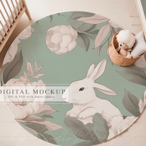Round Rug Mock-up, Nursery Area Rug Mock up, Rug Mockup PSD, Circle Rug Mock up, Cream Tones Nursery Carpet, Kids Rug Mock