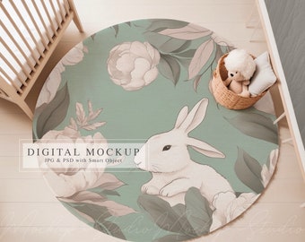 Nursery Rug Mockup: Round Area Rug, Cream Tones (PSD)