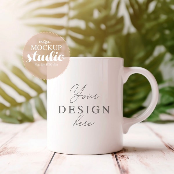 Styled Stock Photography Mug Mock-up, Flat-Lay Coffee Cup Mug Mockup, Mug Styled Stock Photography Tropical, Mug Digital Mockup