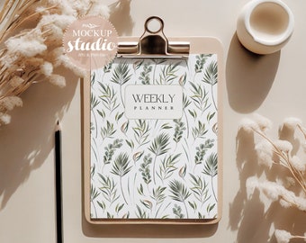 Boho Clipboard Mockup: 8.5x11 Weekly Planner (PSD Smart Object)