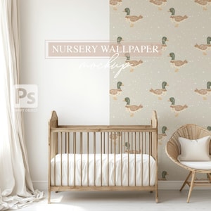 Neutral Kinderzimmer Wallpaper MOCKUP, Baby Zimmer Wand Dekor Digitaler Download, minimalistische Kinderzimmer Wand Mock-up, für Muster Tapeten Designer