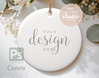 Customizable Ceramic Ornament Mockup, Round Flat Lay Design Template, Digital Overlay, Styled Stock Photography, Instant Download