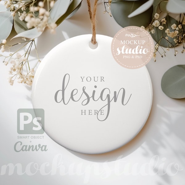 Customizable Ceramic Ornament Mockup, Round Flat Lay Design Template, Digital Overlay, Styled Stock Photography, Instant Download