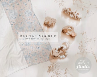 Baby Blanket Mockup, Infant Blanket Mockup Boho, Baby Mockup Farmhouse, PSD Smart Object Mockup, Country Chic Blanket Mock-up