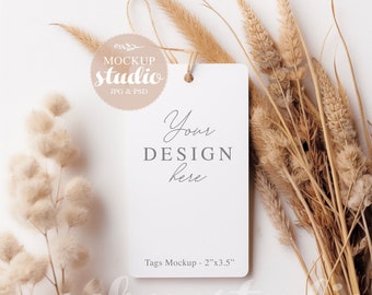 Thank You Tag Mockup, Gift Tag Minimalist Mock-up, Clear Tag Mock up, Wedding Favor Tag Mockup Boho, 2x3.5 Round Corner Tag Mock-up