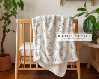 Nursery Blanket Mockup: PSD Smart Object, Fleece Blanket (Digital Download)