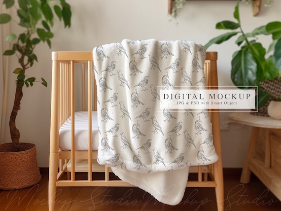 Nursery Blanket Mockup: PSD Smart Object, Fleece Blanket (Digital Download)