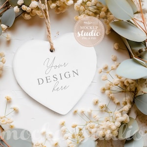 Heart Shape Ceramic Ornament Mockup, PSD smart object Digital Download, Ornament Styled Stock Photo Clean Design Display