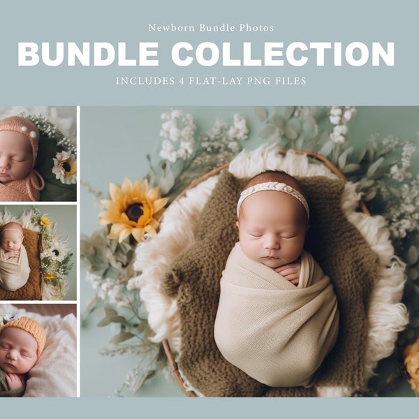 Newborn Bundle Photos, Gender Neutral Infant Models, Minimalist Newborn Portrait Mockup, Woodland Baby Photography, Commercial Use Included