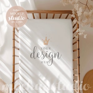 Baby Crib Sheet Mockup, Nursery Baby Bedding PSD Mock Up, Nursery Bedding Display, Neutral Color Design, Baby Product Mock-up