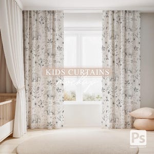 Kids Curtains Mockup | Nursery Curtains PSD Smart Object | Kids Room Decor Template | Styled Stock Photography | Instant Download