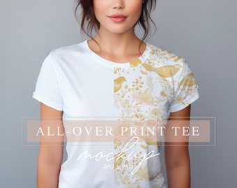 All-Over Print Tshirt Mockup, Women's Tee Mockup All-Over Print, Clear Women's Tee Mockup, White Blank Shirt Mockup, PSD with smart object