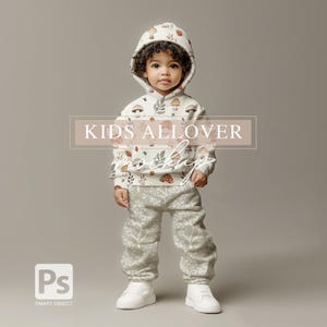 Toddler Hoodie and Track Pants Set Mockup, Kids Allover Outfit PSD Template, Unisex Fashion, Digital Download for Designers