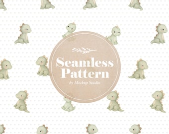 Modèle sans couture bébé dinosaure et pois - Impression textile pour chambre d'enfant