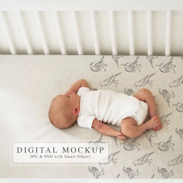 Baby Crib Sheet Mock up, Vintage Tones Crib Sheet Mockup, Blank Baby Sheet Mockup, Nursery Baby Bedding Mockup, Baby Stock Photography