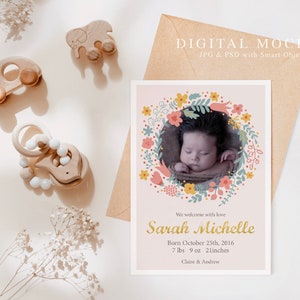 Baby Announcement Card Mockup, Baby Invitation Minimalist Mock-up, Baby Shower Invite Mock up, Baby Shower Party Card Mock image 3