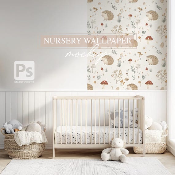 Nursery Wallpaper Mockup, Baby Room Decor (PSD & JPG)