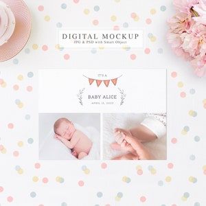 Bday Party Invite Mock up, 5x7 Card Mock up, Greeting Card Mockup, Party Theme Mock up, Colorful Confetti Mock Up, Girls Pink Tones Mock image 3