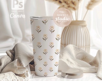 Anpassbarer Becher Mockup, Weißer Thermobecher (Digital PSD und PNG)