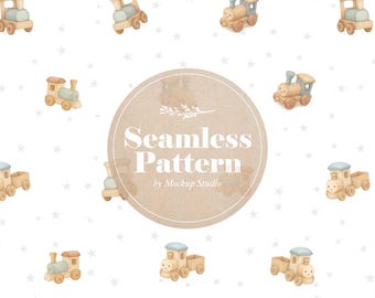 Modèle sans couture de train aquarelle | Design textile scandinave pour chambre de bébé (téléchargement numérique)
