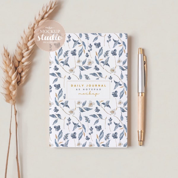 A5 Notepad Mockup, Boho Floral Planner Design (PSD, JPG)