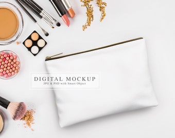 Make-up Pouch Mockup, PSD Smart Object Mockup, Accessory Pouch Mockup, Make-up Bag Mockup, Blank Canvas Zipper Bag Mockup