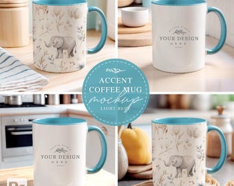 Accent Coffee Mug Mockup Bundle, Light Blue Interior (PSD)