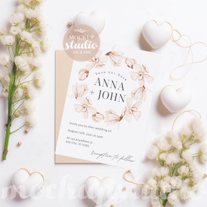 Wedding Invitation Card Mock-up, Card Mockup for Valentine&#39;s Day, 5x7 Cute Baby Shower Party Invite Mock up PSD Smart Object