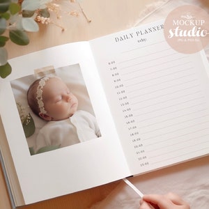 Pregnancy Planner Mockup Minimalist, Baby Memory Book Mockup, Digital Book Pages, Boho Baby Journal Mockup, Diary Blank Pages Mock-up