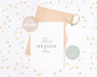 Card and Tags Mock up, 5x7 Invitation Mockup, Greeting Card and Tag Mockup, Party Theme Mock up, Colorful Confetti Mock Up