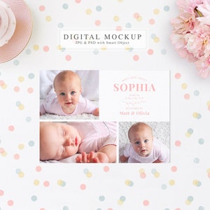 Bday Party Invite Mock up, 5x7 Card Mock up, Greeting Card Mockup, Party Theme Mock up, Colorful Confetti Mock Up, Girls Pink Tones Mock image 5