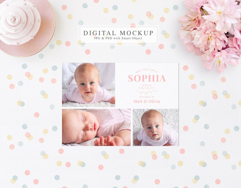 Bday Party Invite Mock up, 5x7 Card Mock up, Greeting Card Mockup, Party Theme Mock up, Colorful Confetti Mock Up, Girls Pink Tones Mock image 5