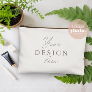 Accessory Pouch Mock-up, PSD Mock up, Clear White Canvas Zipper Bag Mockup, Makeup Pouch Mockup, Make-up Bag Mockup