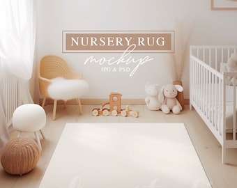 Nursery Rug Mockup, Boho Kids Room Carpet (PSD, JPG)