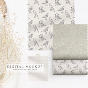 Fabric Swatch Mockup, PSD Smart Object, Texile Mockup, Fabric Samples Mock, Patterns Swatch, PSD Mockup Boho Template