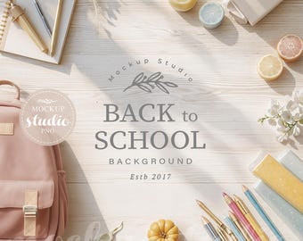Back to School Flat Lay Mockup: Kid-Themed PNG Background