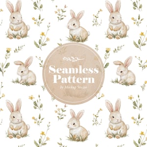 Modèle sans couture mignon bébé lapin, lapin numérique PNG répétant la conception, modèle d'illustration animale vintage pour l'artisanat, licence commerciale