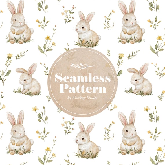 Bunny Seamless Pattern: Vintage Rabbit Illustration (PNG Digital Design)