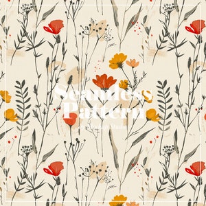 Naadloos digitaal papier wilde bloemen, vintage bloemmotief, botanische afdrukbare kunst, scrapbookingpapier, op de natuur geïnspireerd ontwerp