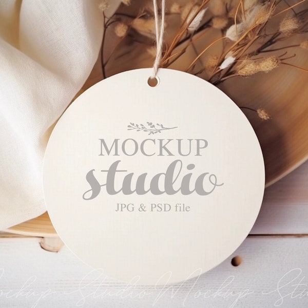 Natural Tones Round Tag Mockup, PSD Mockup, Favor Tag Boho Mock up, Minimalist Wedding Tags, Gift Round Tag Mock up